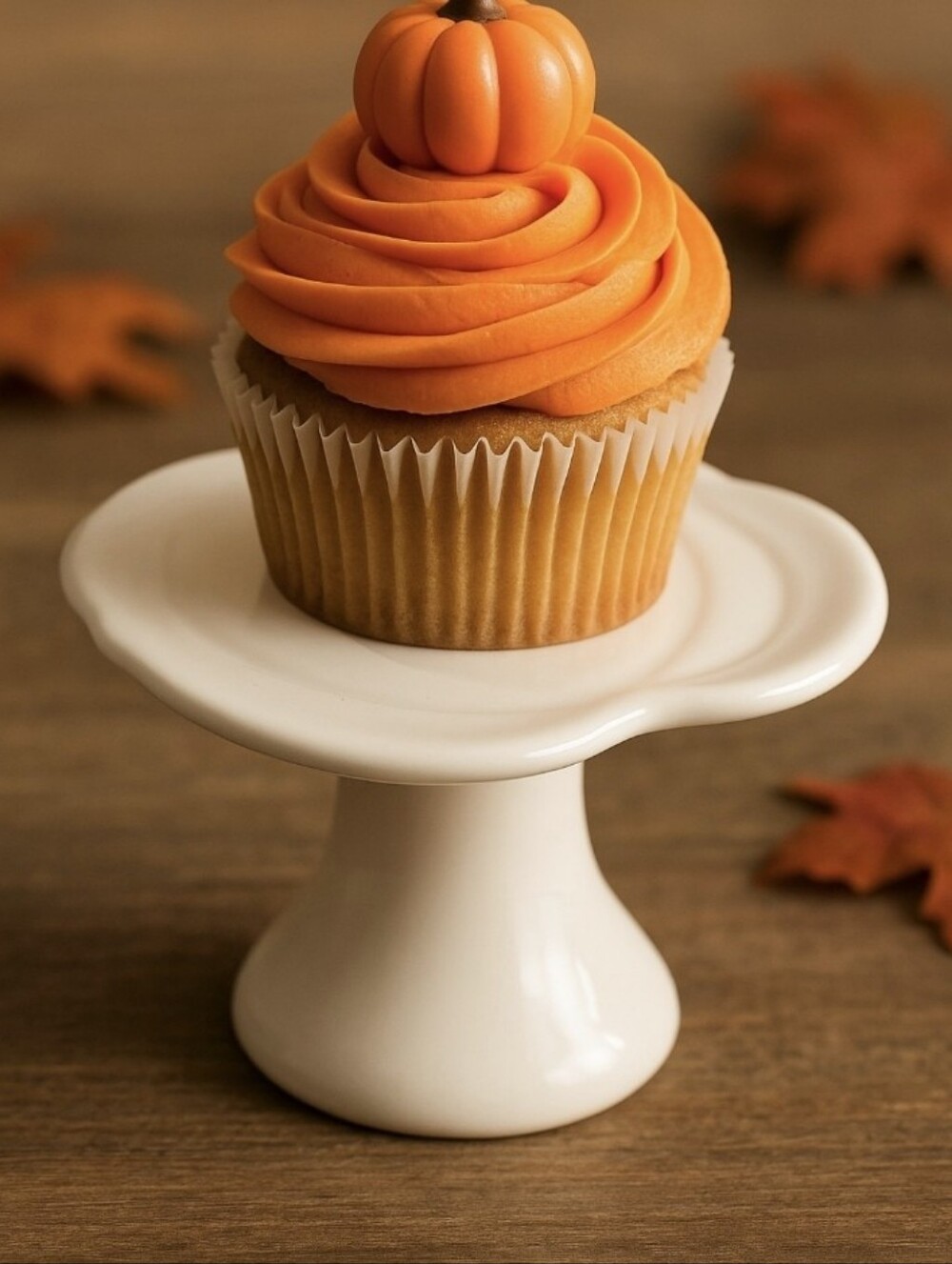 White Ceramic Pumpkin Cupcake Stand - Festive Fall Party Halloween Decoration